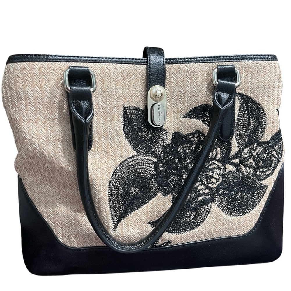 Karl Lagerfeld Black and Tan Floral Shoulder Bag